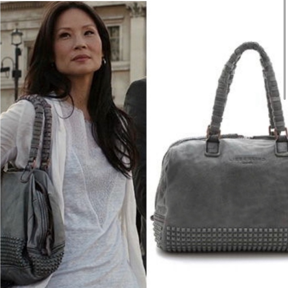 Liebeskind Berlin Cool tone purple indigo leather pyramid studded purse Lioba